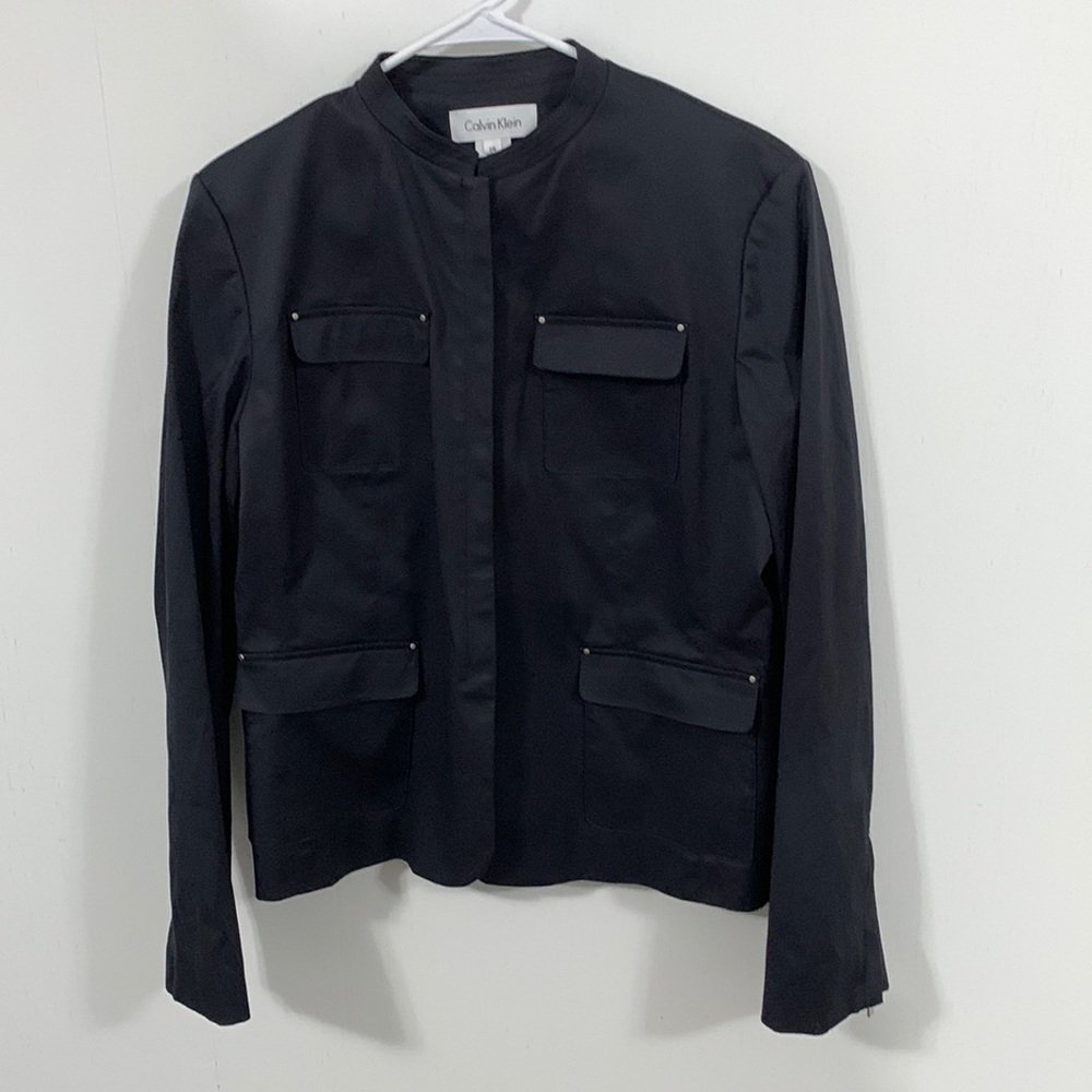 Calvin Klein Lined Jacket, Sz 14, sleeves have 5” zippers, 4 front pockets